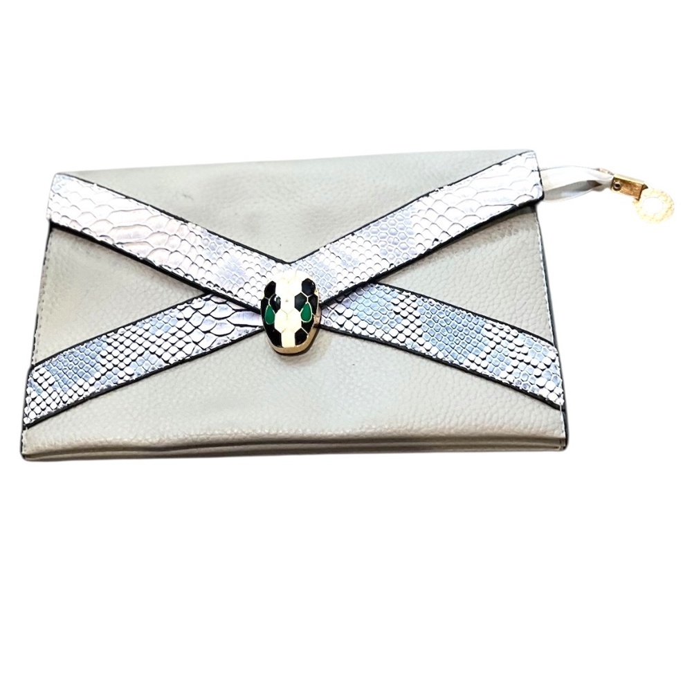 Faux Snake Skin Gray Evening Clutch Purse Handbag Zip Pouch, NWOT